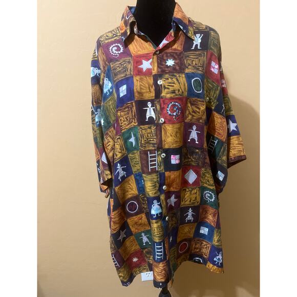 VTG Burma Bibas Silk Graphic Shirt Dad Retro 90s Y2K Vacation Resort Abstract - Picture 1 of 6